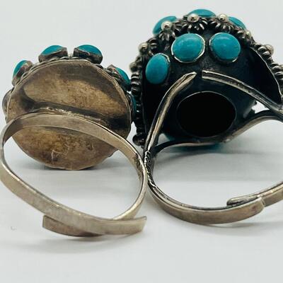 Lot 81: Art/Vintage Sterling w/ Turquoise Beads Adjustable Empress Rings
