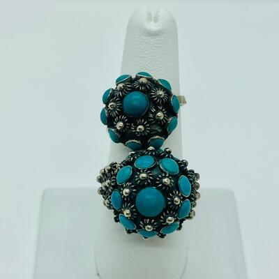 Lot 81: Art/Vintage Sterling w/ Turquoise Beads Adjustable Empress Rings