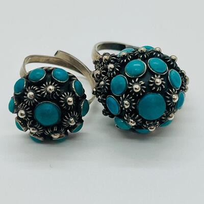 Lot 81: Art/Vintage Sterling w/ Turquoise Beads Adjustable Empress Rings