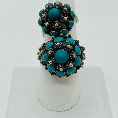Lot 81: Art/Vintage Sterling w/ Turquoise Beads Adjustable Empress Rings