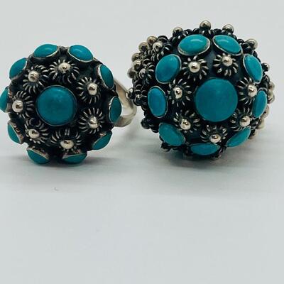 Lot 81: Art/Vintage Sterling w/ Turquoise Beads Adjustable Empress Rings