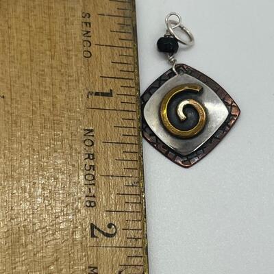 Lot 87: Gardella Sterling, Copper and Brass Pendant and Earring Set