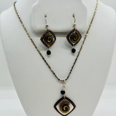 Lot 87: Gardella Sterling, Copper and Brass Pendant and Earring Set