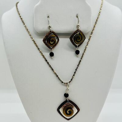Lot 87: Gardella Sterling, Copper and Brass Pendant and Earring Set