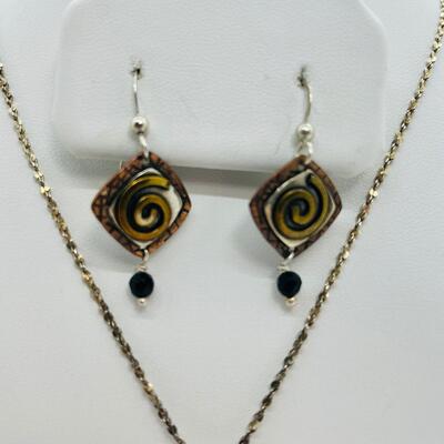 Lot 87: Gardella Sterling, Copper and Brass Pendant and Earring Set