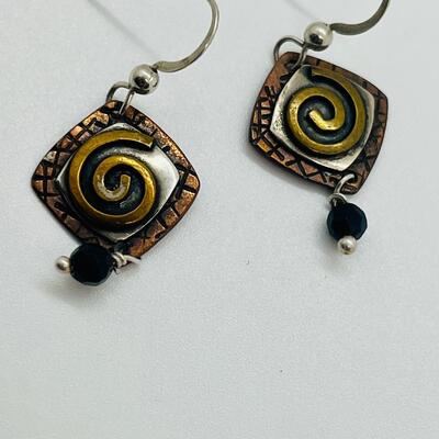 Lot 87: Gardella Sterling, Copper and Brass Pendant and Earring Set