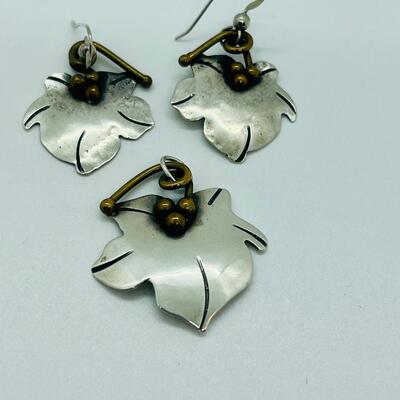 Lot 91: Gardella Sterling, Brass and Copper Earrings & Pendant Set