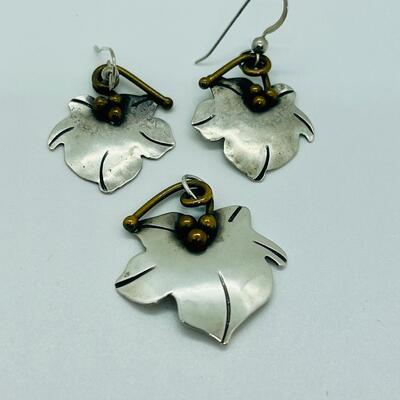 Lot 91: Gardella Sterling, Brass and Copper Earrings & Pendant Set