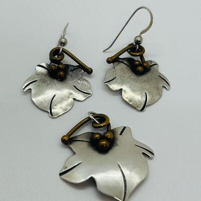 Lot 91: Gardella Sterling, Brass and Copper Earrings & Pendant Set