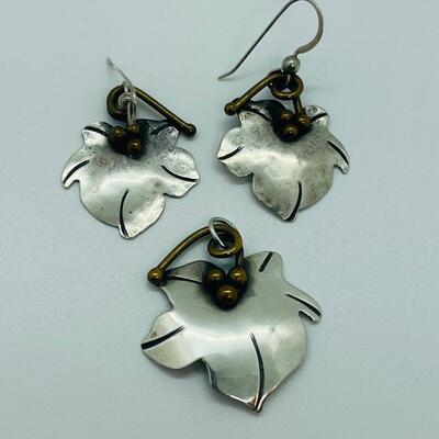 Lot 91: Gardella Sterling, Brass and Copper Earrings & Pendant Set
