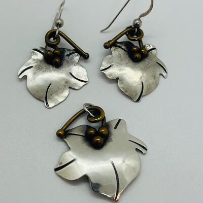 Lot 91: Gardella Sterling, Brass and Copper Earrings & Pendant Set