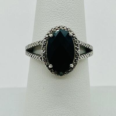 Lot 94: 925 FAS Thai Black Onyx & Marcasite Sterling Silver ring sz 7