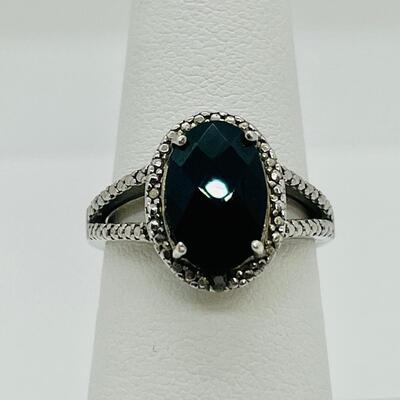 Lot 94: 925 FAS Thai Black Onyx & Marcasite Sterling Silver ring sz 7