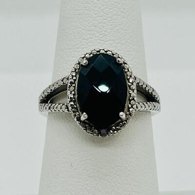 Lot 94: 925 FAS Thai Black Onyx & Marcasite Sterling Silver ring sz 7