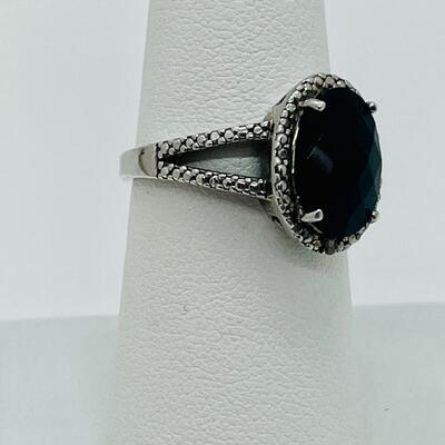 Lot 94: 925 FAS Thai Black Onyx & Marcasite Sterling Silver ring sz 7