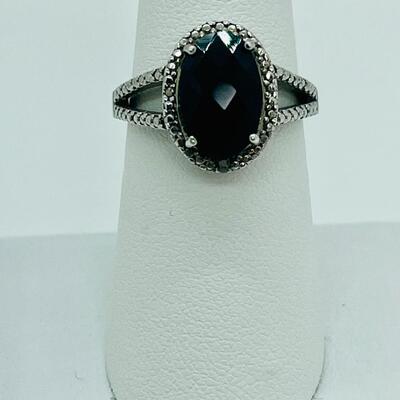 Lot 94: 925 FAS Thai Black Onyx & Marcasite Sterling Silver ring sz 7