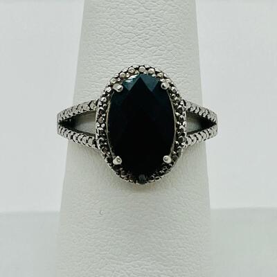 Lot 94: 925 FAS Thai Black Onyx & Marcasite Sterling Silver ring sz 7