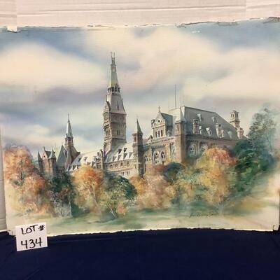 E - 434  Signed Original Watercolor Painting “ Georgetown University” by Jean Ranney Smith 1987