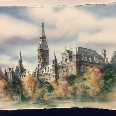 E - 434  Signed Original Watercolor Painting “ Georgetown University” by Jean Ranney Smith 1987