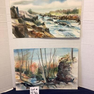 E - 436 Pair of Signed Original Watercolor Paintings by Jean Ranney Smith