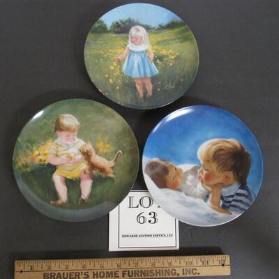 3 Plates: Meadow Magic, #1694B, 1989; Brotherly Love, #1843R, 1987; Cone For Two #7975D, 1990