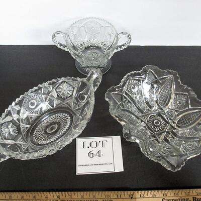 3 Vintage Large Pressed Glass Dishes