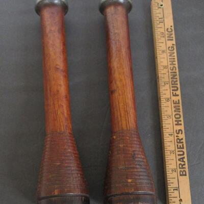 2 Antique Tall Wood Spools, Make Great Candle Holders!