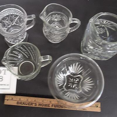 Lot of Glass Milk Pitchers and Small Mixing Bowl
