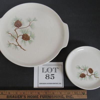 French Saxon China, Pine Cone Pattern, Cake Plate and 4 Small Plates