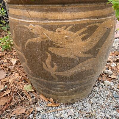 Large Ceramic Planter with Chinese Dragon Design