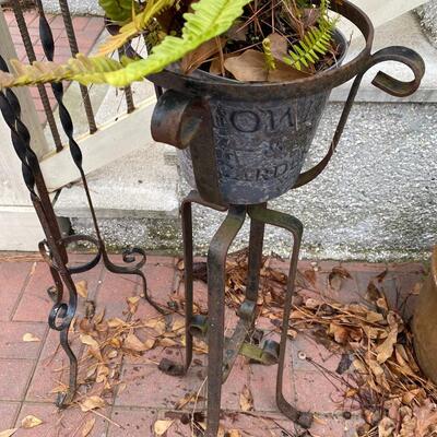 Pair of Wrought Iron Plant Stands with Ferns