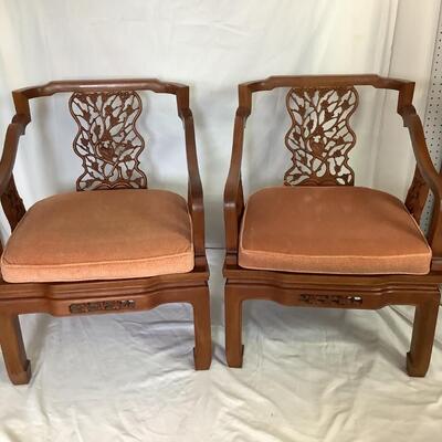 B - 609 Mid Century Modern GEORGE ZEE Mahogany Carved Chinese Chairs