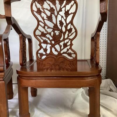 B - 609 Mid Century Modern GEORGE ZEE Mahogany Carved Chinese Chairs