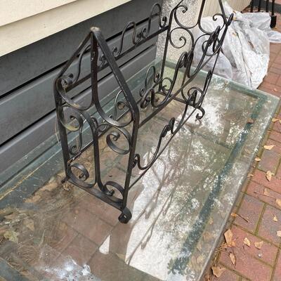 Wrought Iron Glass Top Coffee Table with Iron Planter