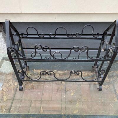 Wrought Iron Glass Top Coffee Table with Iron Planter