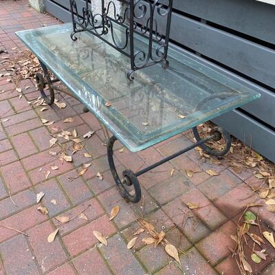 Wrought Iron Glass Top Coffee Table with Iron Planter