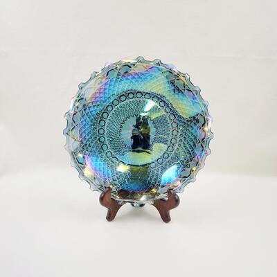 INDIANA CARNIVAL GLASS BOWL SERVING DISH IRIDESCENT RUFFLED 10" IN