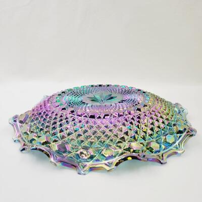 INDIANA CARNIVAL GLASS BOWL SERVING DISH IRIDESCENT RUFFLED 10" IN
