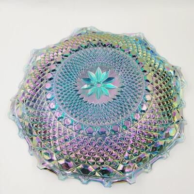 INDIANA CARNIVAL GLASS BOWL SERVING DISH IRIDESCENT RUFFLED 10" IN
