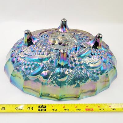 INDIANA CARNIVAL GLASS OVAL HARVEST GRAPE DECOR BOWL FOOTED 12 IN
