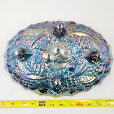 INDIANA CARNIVAL GLASS OVAL HARVEST GRAPE DECOR BOWL FOOTED 12 IN