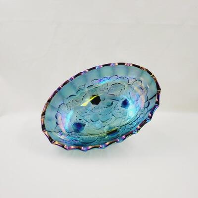 INDIANA CARNIVAL GLASS OVAL HARVEST GRAPE DECOR BOWL FOOTED 12 IN
