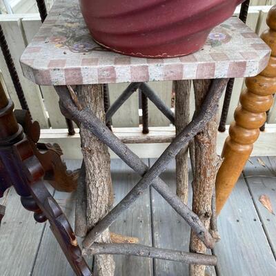 Plant Stand Tables with Plants and Watering Can