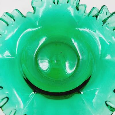 VINTAGE GREEN RUFFLED GLASS BOWL