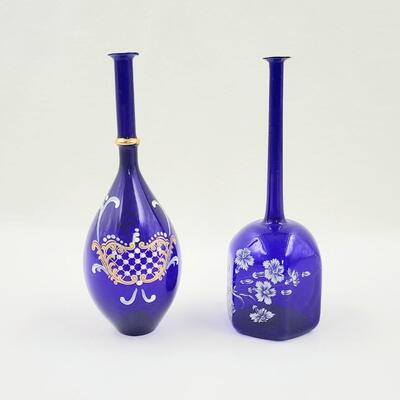 DAINTY GLASS "VASES" HAND PAINTED 2 PAIR BUNDLE