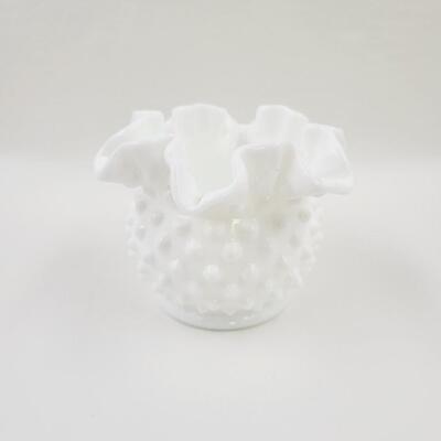 HOBNAIL RUFFLED SMALL MILK GLASS VASE