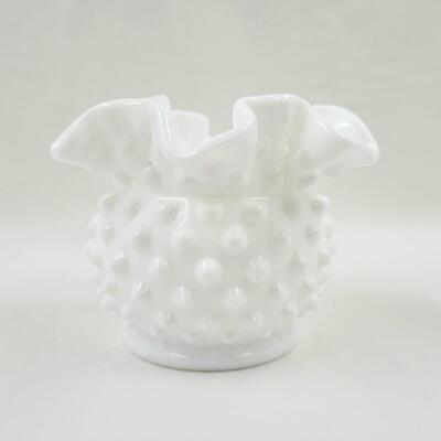 HOBNAIL RUFFLED SMALL MILK GLASS VASE