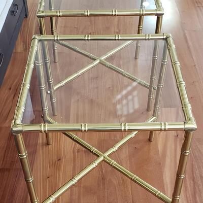 2 Gold Bamboo Glass Tables