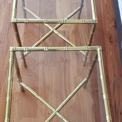 2 Gold Bamboo Glass Tables