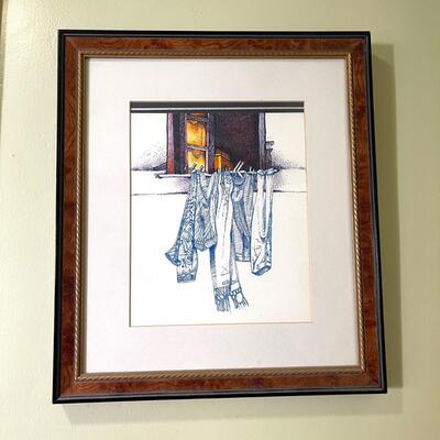 Lot 353 Laundry Day Colored Drawing Clothes Hanging